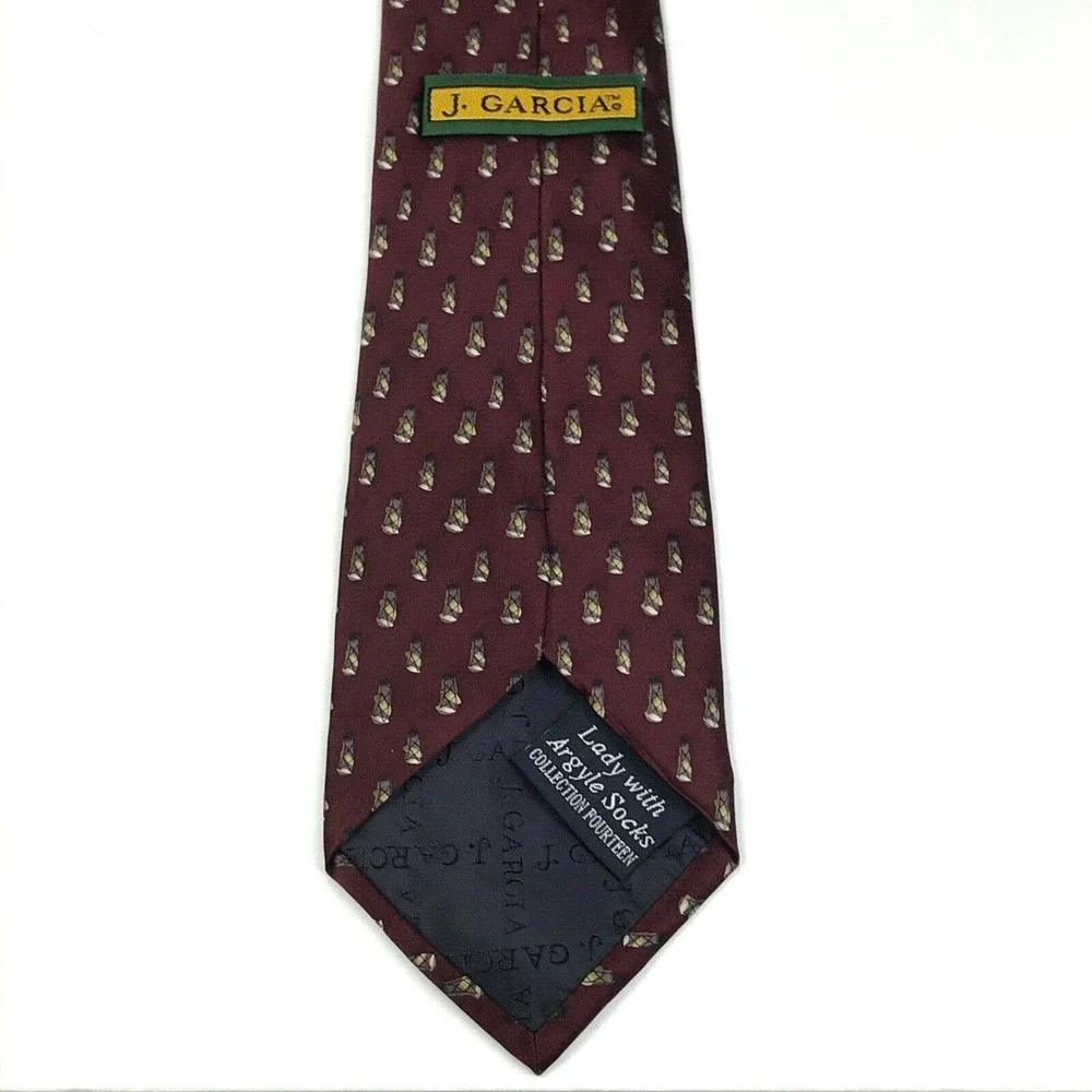 JERRY J GARCIA1996 Men's Silk Necktie Lady with Argyle Socks #14 Burgundy Tie